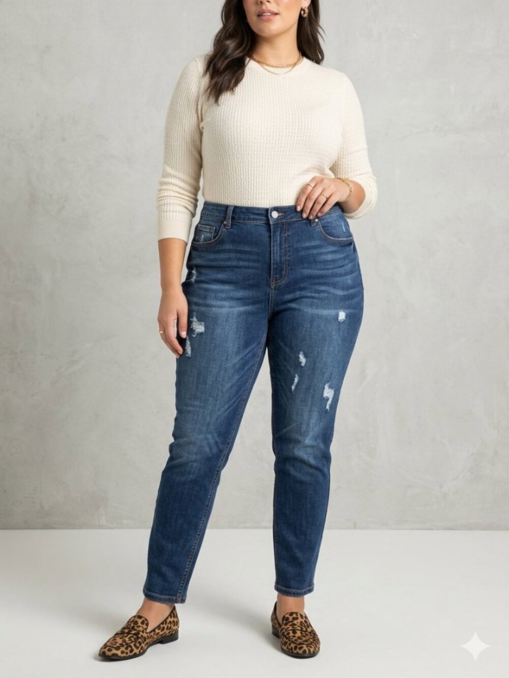 Eloquii Women's Size 22V High Rise Distressed Slim Straight Jeans